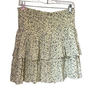 Vera Moda skirt smocked tiered medium NEW cream yellow splatter design